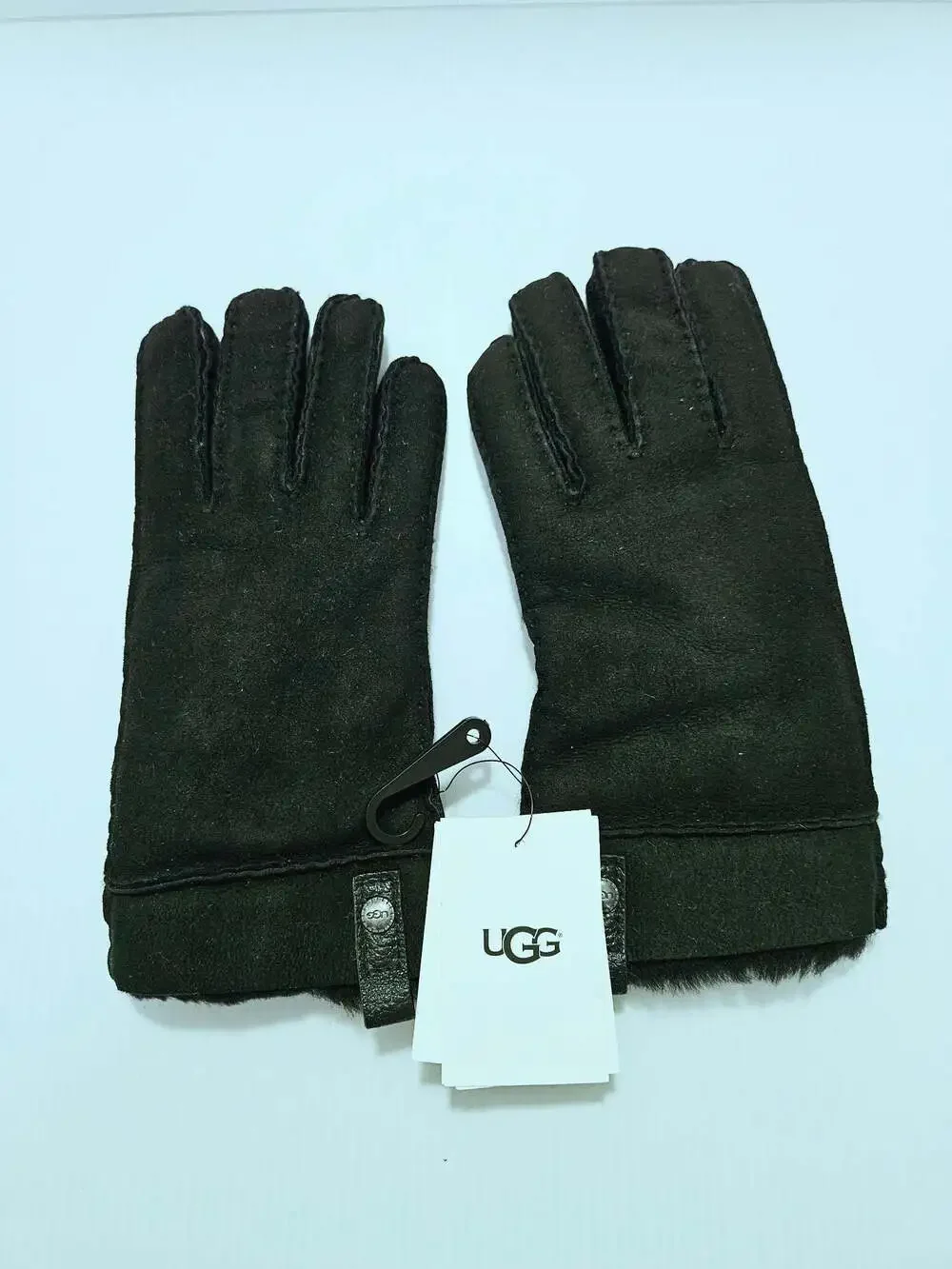 UGG Women's Turn Cuff Sheepskin Black Suede Long Gloves Size M